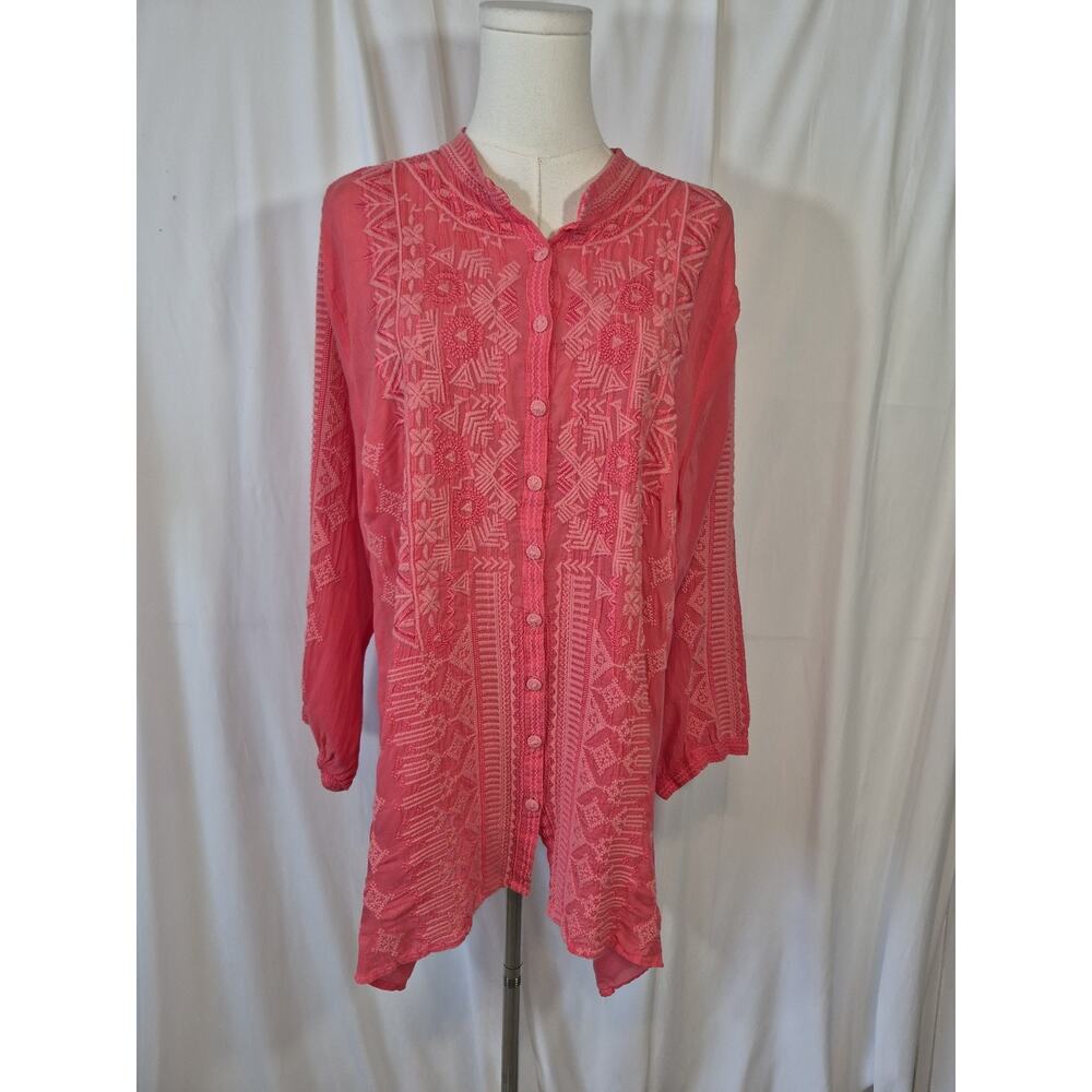 Johnny Was California Pink Embroidered Long Sleeve Tunic Top Large - Picture 2 of 9